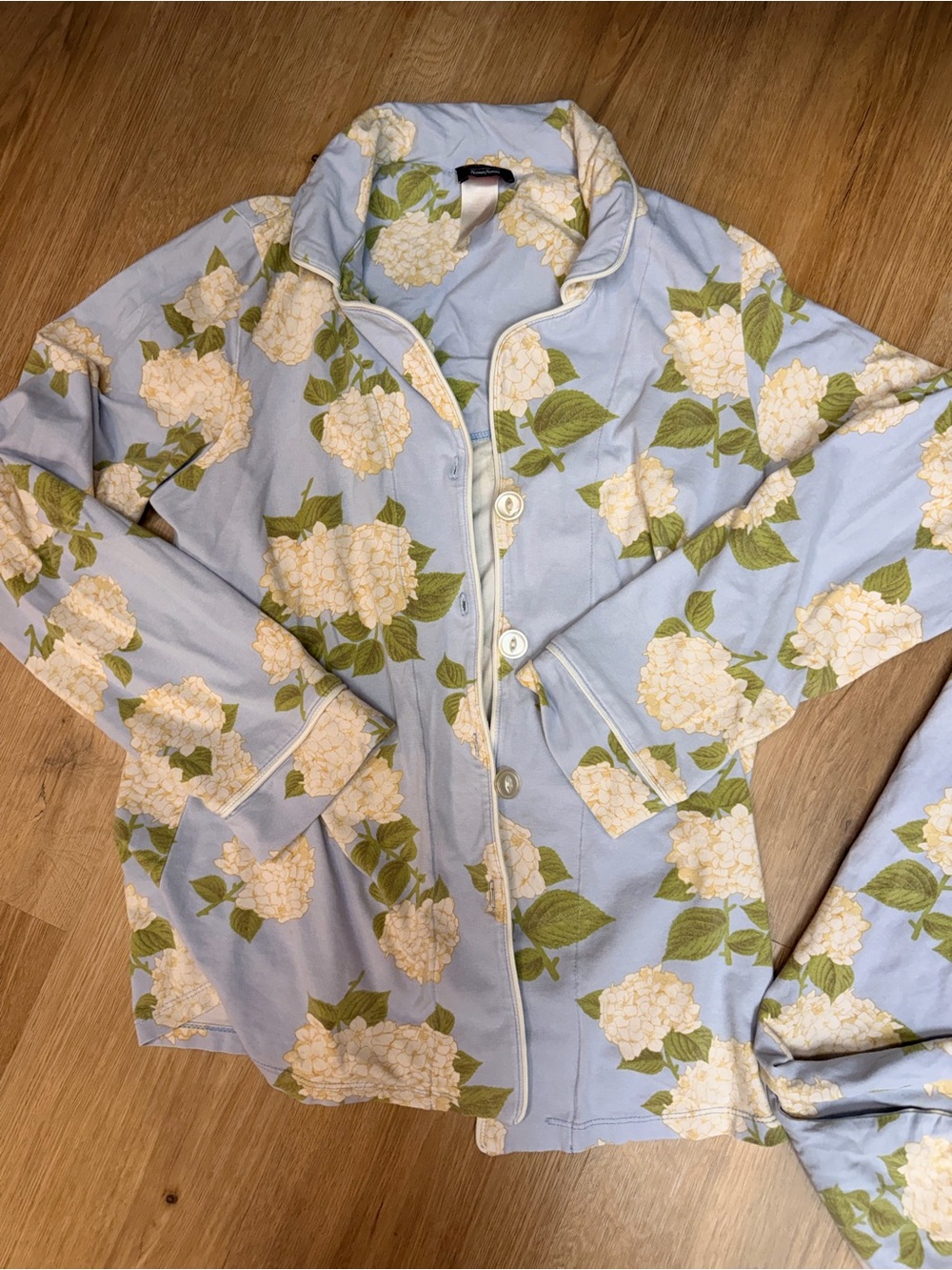 BedHead Hydrangea Print Button Pajamas Pants in Light Blue and Cream